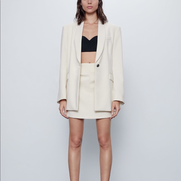 Zara pieces oyster white blazer mini skirt matching set NWT